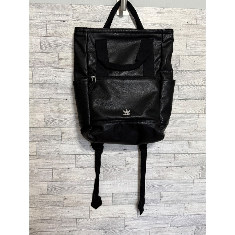 Adidas Originals Pebbled Leather Commuter Backpack Tote Black Trefoil Logo Bag